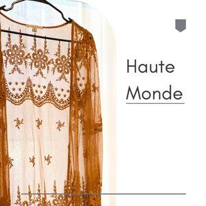 Haute Monde Bohemian Lace Duster Kimono - Rust Brown - Size XL